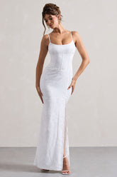 White Lace Corset Split Maxi Dress